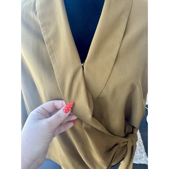 A New Day Olive Green Wrap Tie Front Long Sleeve Top Size Large - Picture 6 of 6